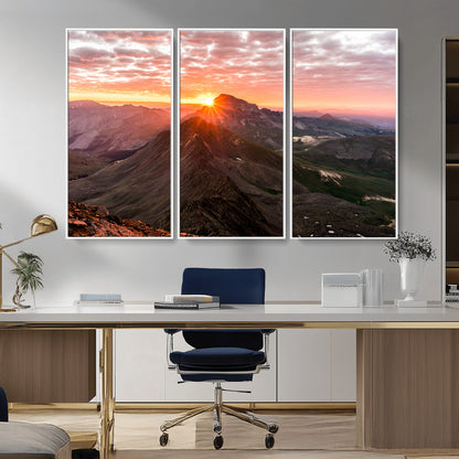 50957419-MGV-CV-36X24-Mountain Sunrise Wall Art Canvas Print, Framed Alpine Ridge Art Picture Print, Mountain Range Perfect Vibrant Rustic Decor Artwork