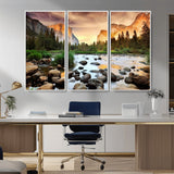 90956031-MGV-FC-48X32-3P_White-Yosemite Valley Wall Art – Scenic Mountain River Landscape Canvas Print, Nature Photography for Living Room, Bedroom, Cabin,