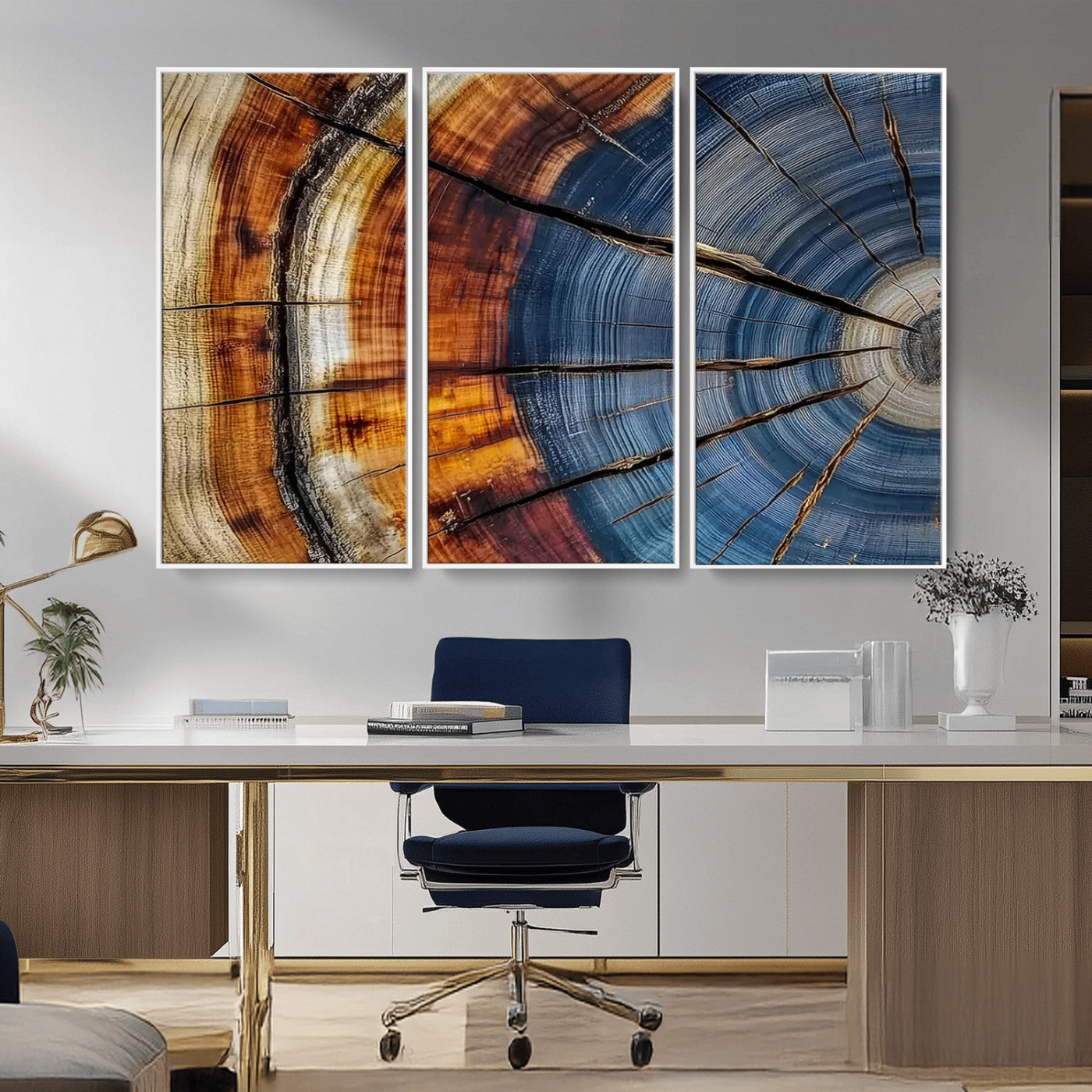 96890915-MGV-CV-36X24-Abstract Tree Ring Wall Art – Rustic Nature Canvas Print with Wood Grain Texture, Modern Earth Tone Artwork for Office, Living