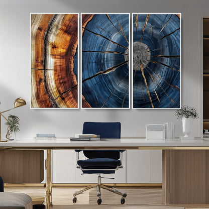 45268471-MGV-CV-36X24-Blue Tree Ring Wall Art – Rustic Wood Cross Section Canvas Print, Modern Abstract Nature Decor for Living Room, Office, or Cabin