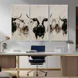 12027562-MGV-CV-36X24-Longhorn Cattle Wall Art Canvas Print, Framed Bison Herd Art Picture Print, Cattle Group Perfect Rustic Farmhouse Decor Artwork