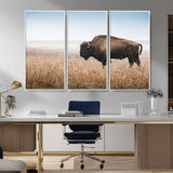 91267849-MGV-CV-36X24-Wild Bison Wall Art Canvas Print, Framed Bison in Prairie Art Picture Print, Rustic Western Perfect Rustic Western Decor Artwork