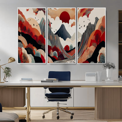 59495752-MGV-CV-36X24-Abstract Mountain Wall Art Canvas Print, Framed Vibrant Landscape Art Picture Print, Nature Drawing Perfect Contemporary