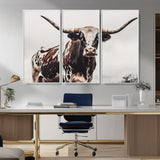 95249234-MGV-CV-36X24-Texas Longhorn Wall Art Canvas Print, Framed Spotted Bull Art Picture Print, Horned Cattle Perfect Rustic Farmhouse Decor Artwork
