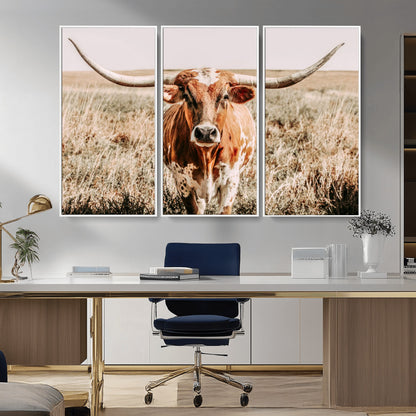 54986862-MGV-CV-36X24-Majestic Longhorn Wall Art – Canvas Print of Graceful Strength & Bold Spirit, Wild Plains Beauty Nature Inspired Rustic Decor for