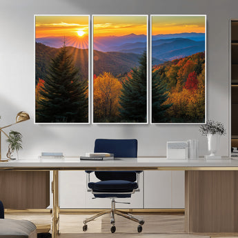 36964931-MGV-CV-36X24-Autumn Mountains Wall Art Canvas Print, Framed Sunset Glow Forest Art Picture Print, Golden Trees Perfect Vibrant Nature Decor