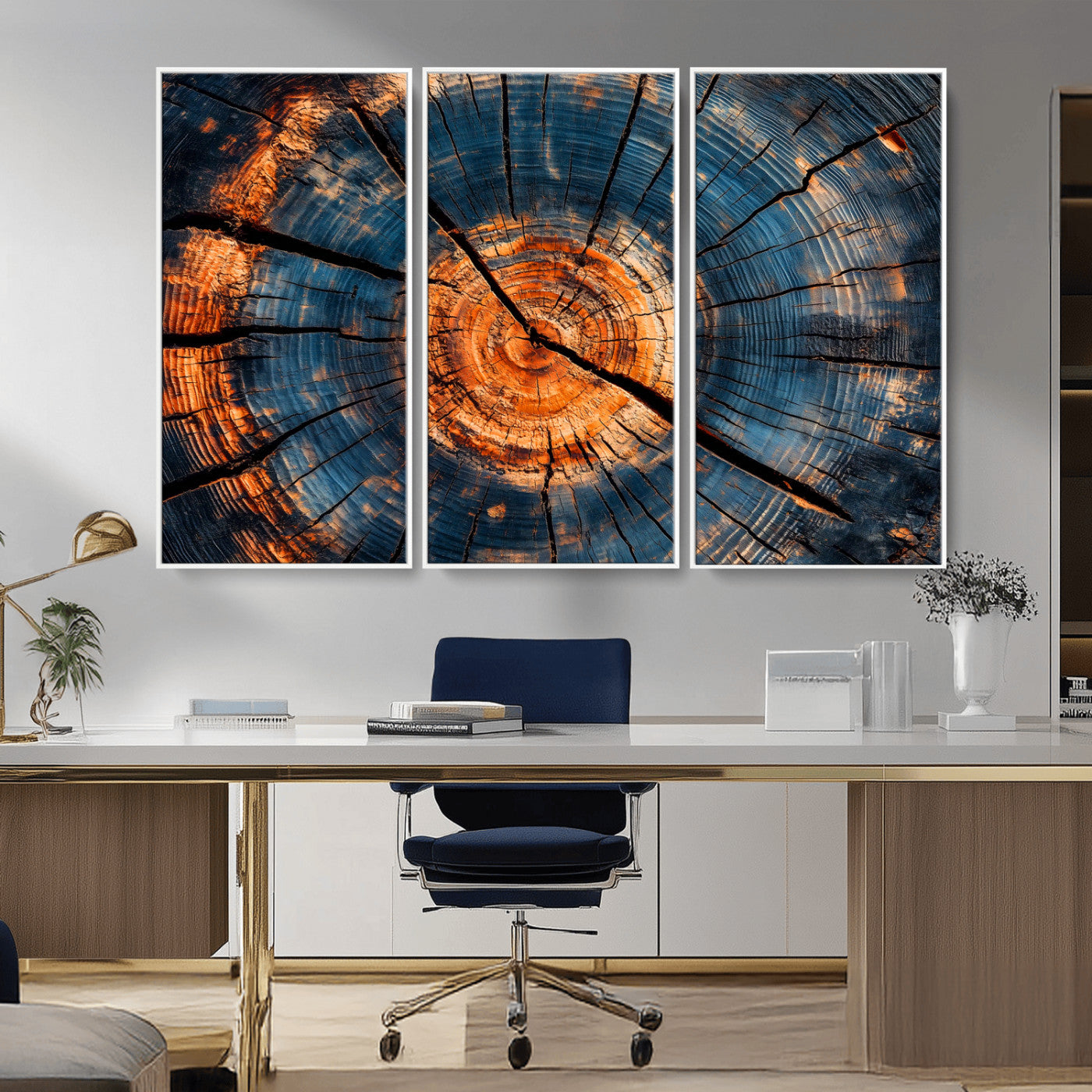 81894502-MGV-CV-36X24-Burnt Wood Wall Art Canvas Print, Framed Aged Timber Art Picture Print, Rustic Tree Slice Perfect Rustic Decor Artwork for Home,