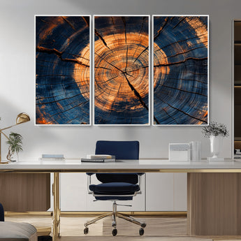 18975622-MGV-CV-36X24-Burnt Wood Wall Art Canvas Print, Framed Aged Timber Art Picture Print, Rustic Tree Slice Perfect Rustic Decor Artwork for Home,