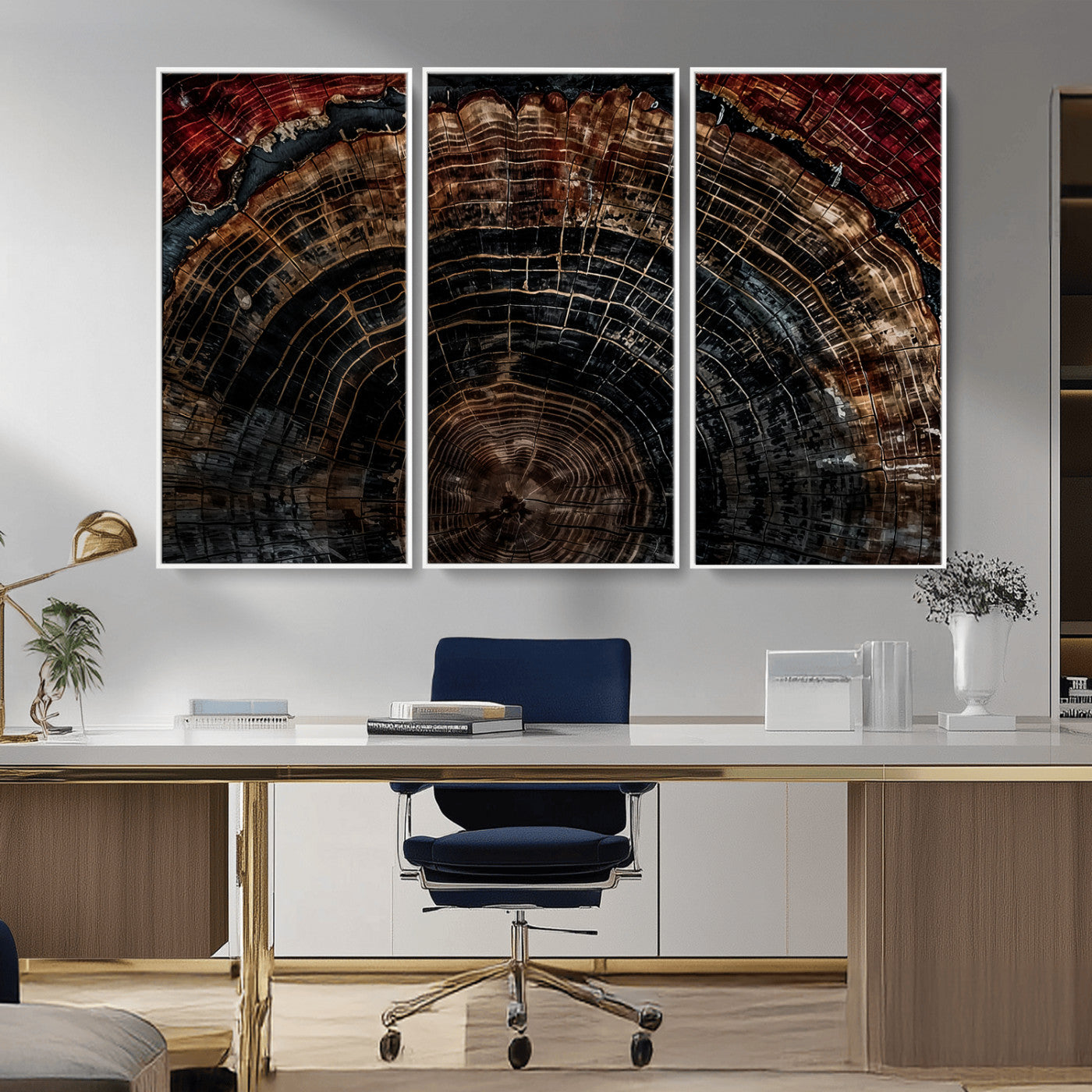 43686762-MGV-CV-36X24-Dark Wood Ring Wall Art Canvas Print, Framed Abstract Wood Tree Art Picture Print, Rustic Tree Slice Perfect Rustic Decor Artwork