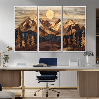 39116082-MGV-CV-36X24-Wood Mountain Landscape Wall Art Canvas Print, Framed Sunset Hills Art Picture Print, Abstract Nature Perfect Boho Decor Artwork