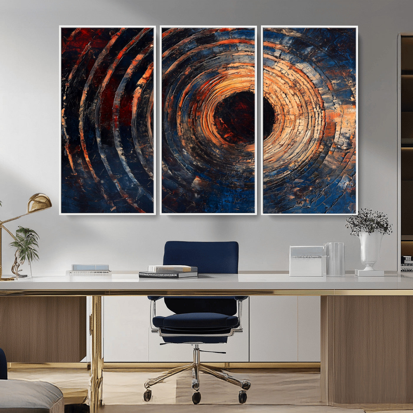 10017879-MGV-FC-48X32-3P_White-Wood Tree Ring Wall Art Canvas Print, Framed Natural Wood Art Picture Print, Rustic Tree Slice Perfect Rustic Decor Artwork