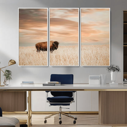 87282289-MGV-CV-36X24-Bison Wall Art Canvas Print, Framed Buffalo Art Picture Print, Western Prairie Perfect Rustic Decor Artwork