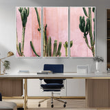 93119502-MGV-CV-36X24-Tall Cactus Wall Art Canvas Print, Framed Pink Wall Art Picture Print, Cactus Lines Perfect Modern Desert Decor Artwork
