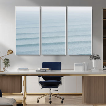 47814787-MGV-CV-36X24-Ocean Waves Wall Art Canvas Print, Framed Solo Surfer Art Picture Print, Wave Lines Perfect Minimalist Ocean Decor Artwork