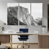 39393420-MGV-FC-48X32-3P_White-El Capitan Wall Art Canvas Print, Framed Yosemite Cliff Art Picture Print, Monochrome Mountain Perfect Monochrome Sierra Decor