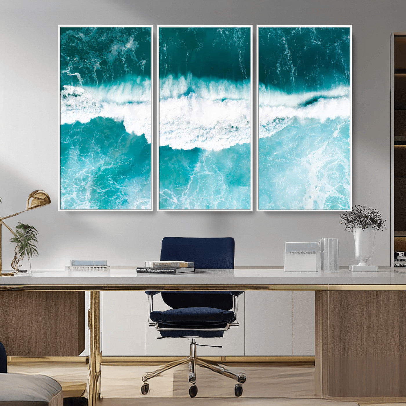 23828594-MGV-CV-36X24-Aerial Waves Wall Art Canvas Print, Framed Ocean Break Art Picture Print, Sea Foam Perfect Tropical Coastal Decor Artwork