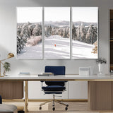 62119206-MGV-CV-36X24-Snowy Trail Wall Art Canvas Print, Framed Ski Slope Art Picture Print, Winter Pines Perfect Alpine Adventure Decor Artwork