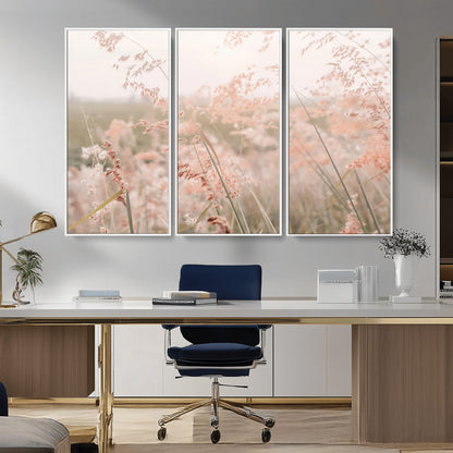 79164340-MGV-CV-36X24-Pastel Grasses Wall Art Canvas Print, Framed Soft Meadow Art Picture Print, Field in Breeze Perfect Pastel Minimal Decor Artwork