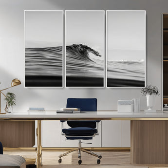 24029476-MGV-CV-36X24-Black Wave Wall Art Canvas Print, Framed Abstract Surf Art Picture Print, Minimalist Ocean Perfect Minimalist Coastal Decor