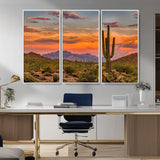 25332783-MGV-CV-36X24-Saguaro Cactus Wall Art Canvas Print, Framed Arizona Sunset Art Picture Print, Sonoran Desert Perfect Southwestern Boho Decor