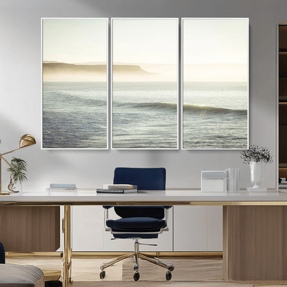 39310633-MGV-CV-36X24-Coastal Cliffs Wall Art Canvas Print, Framed Misty Ocean Art Picture Print, Morning Light Perfect Minimalistic Coastal Decor