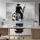 83102464-MGV-CV-36X24-Western Cowboy Wall Art Canvas Print, Framed Monochrome Horse Art Picture Print, Western Equestrian Perfect Rustic Western Decor