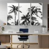46641801-MGV-CV-36X24-Palm Tree Wall Art Canvas Print, Framed Black White Tropics Art Picture Print, Monochrome Palms Perfect Modern Tropical Minimalist