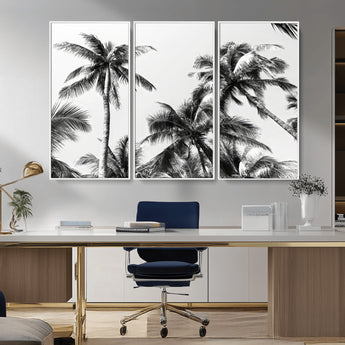 46641801-MGV-CV-36X24-Palm Tree Wall Art Canvas Print, Framed Black White Tropics Art Picture Print, Monochrome Palms Perfect Modern Tropical Minimalist