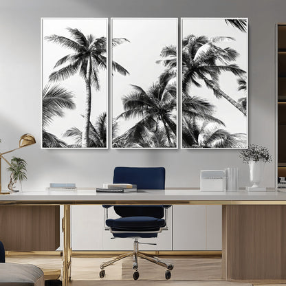 46641801-MGV-CV-36X24-Palm Tree Wall Art Canvas Print, Framed Black White Tropics Art Picture Print, Monochrome Palms Perfect Modern Tropical Minimalist