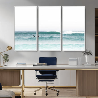 56345117-MGV-CV-36X24-Minimalist Surfing Wall Art Canvas Print, Framed Ocean Waves Art Picture Print, Soft Ocean Perfect Minimalist Coastal Decor