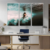 85923512-MGV-CV-36X24-Aquatic Motion Wall Art Canvas Print, Framed Underwater Swimming Art Picture Print, Female Surfer Diving Perfect Coastal Boho