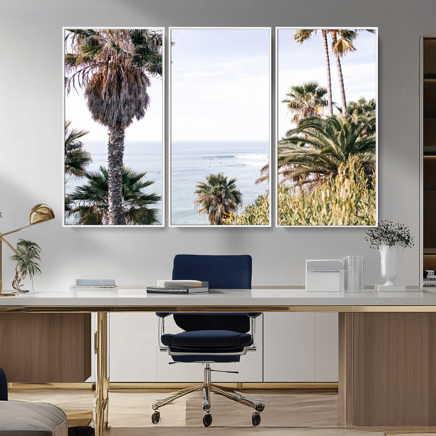 51404565-MGV-CV-36X24-Palm Trees Wall Art Canvas Print, Framed Ocean Breeze Art Picture Print, Coastal View Perfect Tropical Coastal Decor Artwork