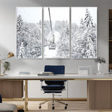 44705668-MGV-CV-36X24-Winter Forest Wall Art Canvas Print, Framed Snowy Forest Art Picture Print, Ski Lift Perfect Scandinavian Decor Artwork