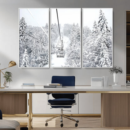 44705668-MGV-CV-36X24-Winter Forest Wall Art Canvas Print, Framed Snowy Forest Art Picture Print, Ski Lift Perfect Scandinavian Decor Artwork