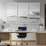 98634812-MGV-CV-36X24-Black and White Ocean Waves Wall Art – Minimalist Sea Canvas Print, Coastal Photography Decor for Living Room, Bedroom or Office