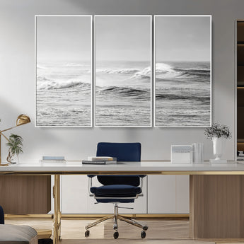 98634812-MGV-CV-36X24-Black and White Ocean Waves Wall Art – Minimalist Sea Canvas Print, Coastal Photography Decor for Living Room, Bedroom or Office