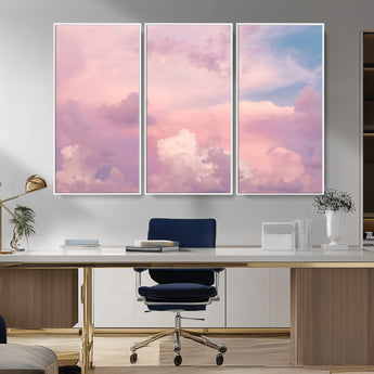 22874890-MGV-CV-36X24-Pastel Sky Wall Art Canvas Print, Framed Dreamy Cloudscape Art Picture Print, Sunset Glow Perfect Minimalist Serenity Decor