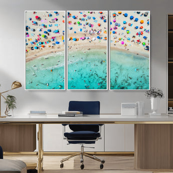 76172085-MGV-CV-36X24-Tropical Shoreline Wall Art Canvas Print, Framed Beach Relaxing Art Picture Print, Aerial Summer Perfect Coastal Vibrant Decor