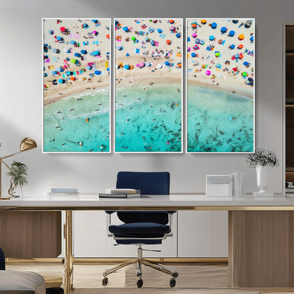 76172085-MGV-CV-36X24-Tropical Shoreline Wall Art Canvas Print, Framed Beach Relaxing Art Picture Print, Aerial Summer Perfect Coastal Vibrant Decor