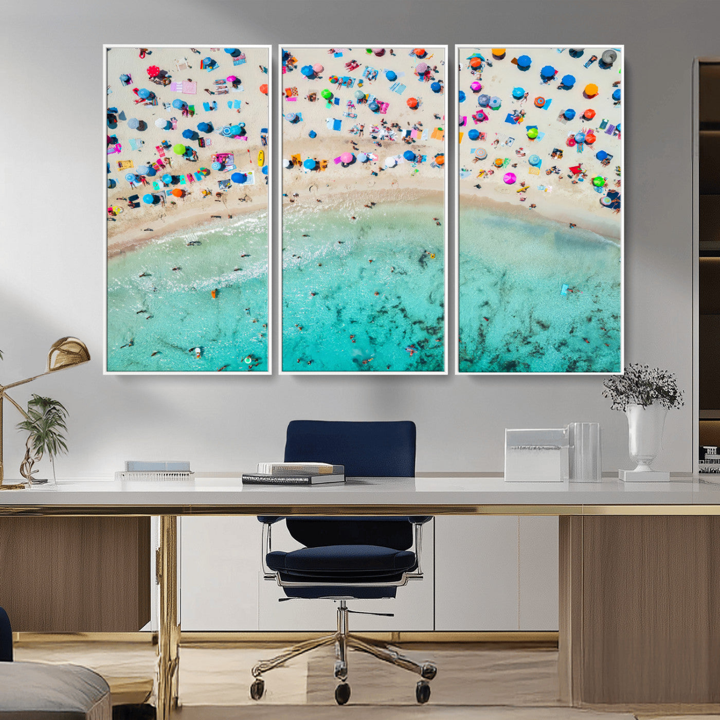 76172085-MGV-CV-36X24-Tropical Shoreline Wall Art Canvas Print, Framed Beach Relaxing Art Picture Print, Aerial Summer Perfect Coastal Vibrant Decor