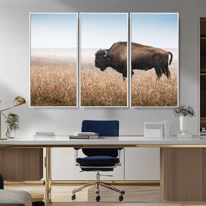 99620201-MGV-CV-36X24-Wild Bison Wall Art Canvas Print, Framed Bison in Prairie Art Picture Print, Rustic Western Perfect Rustic Western Decor Artwork