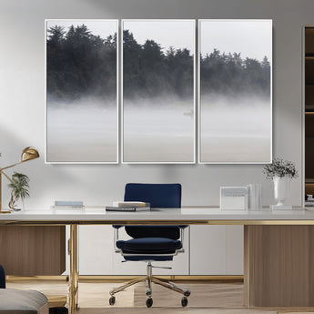 59703275-MGV-CV-36X24-Surfer in Fog Wall Art Canvas Print, Framed Foggy Beach Art Picture Print, Coastal Surf Perfect Moody Coastal Decor Artwork