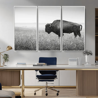 28435251-MGV-CV-36X24-Bison In Prairie Wall Art Canvas Print, Framed Rustic Wildlife Art Picture Print, Wild Buffalo Perfect Rustic Western Decor