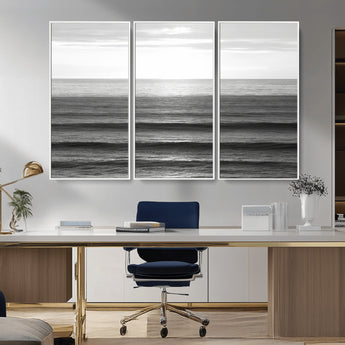 47305203-MGV-CV-36X24-Monochrome Ocean Wall Art Canvas Print, Framed Moody Ocean Art Picture Print, Calm Ocean Perfect Minimalist Coastal Decor Artwork