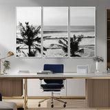 17508038-MGV-CV-36X24-Tropical Coastline Wall Art Canvas Print, Framed Palm Trees Art Picture Print, Ocean Waves Perfect Minimalist Coastal Decor