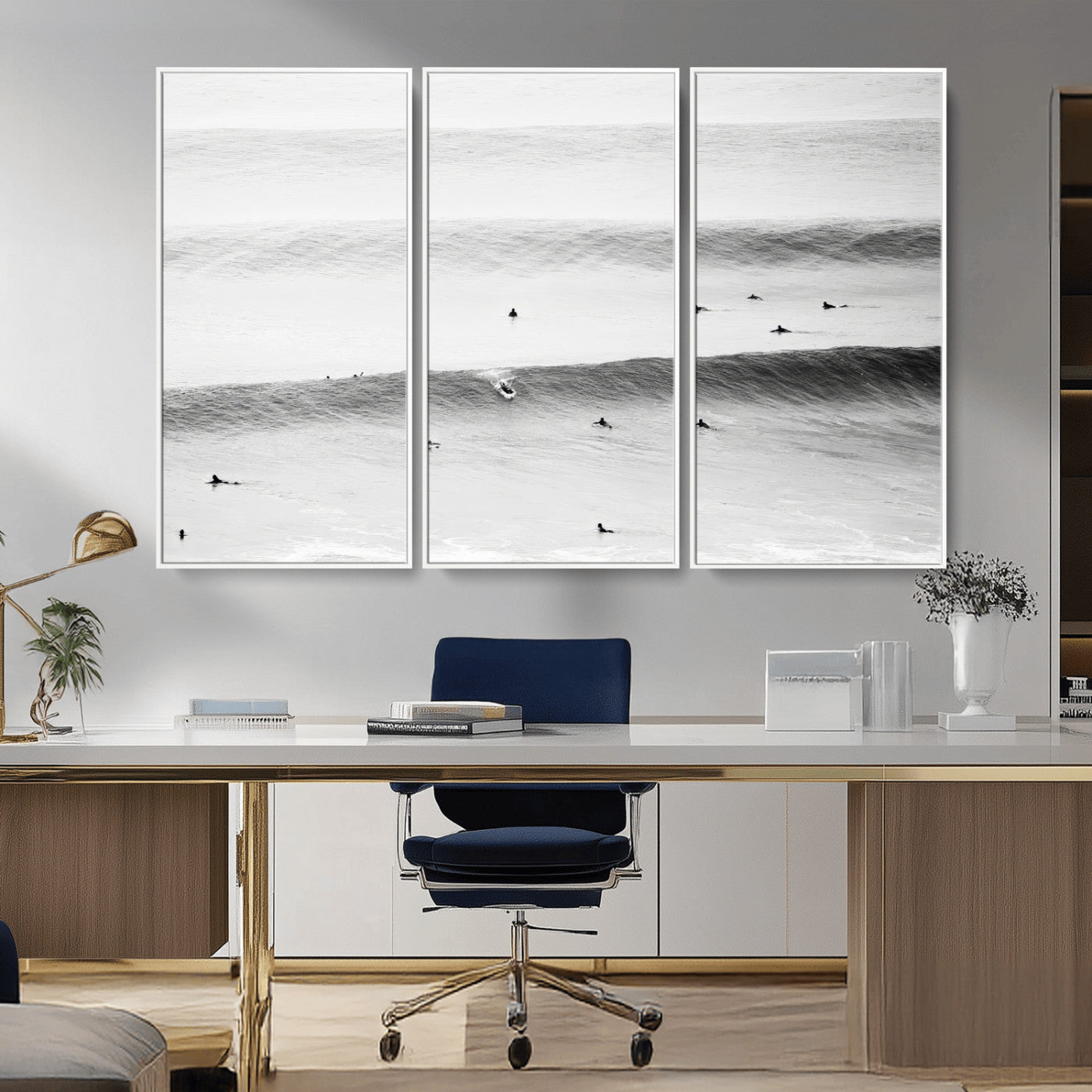 54291445-MGV-CV-36X24-Black White Ocean Wall Art Canvas Print, Framed Coastal Sport Art Picture Print, Ocean Culture Perfect Minimalist Coastal Decor