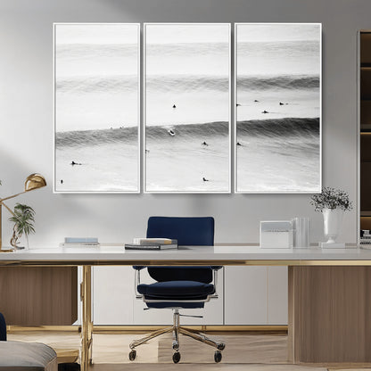 54291445-MGV-CV-36X24-Black White Ocean Wall Art Canvas Print, Framed Coastal Sport Art Picture Print, Ocean Culture Perfect Minimalist Coastal Decor