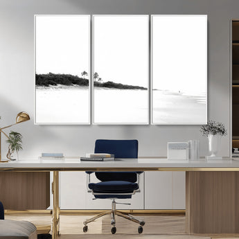 29611516-MGV-CV-36X24-Black White Beach Wall Art Canvas Print, Framed Palm Trees Art Picture Print, Monochrome Tropical Perfect Minimalist Coastal Decor