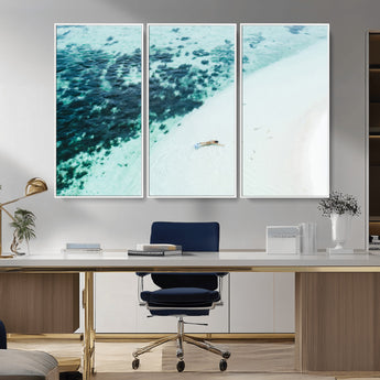 33764764-MGV-CV-36X24-Minimal Beach Wall Art Canvas Print, Framed Ocean Swimming Art Picture Print, Clear Ocean Perfect Minimal Coastal Decor Artwork