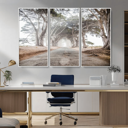 87090469-MGV-CV-36X24-Cypress Tunnel Wall Art Canvas Print, Framed Misty Road Art Picture Print, Foggy Trees Perfect Rustic Woodland Decor Artwork